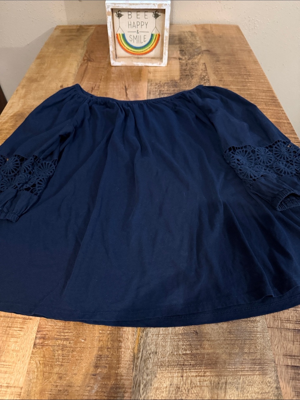 LOFT Navy A-Line Skirt with Crochet Sleeve Detail